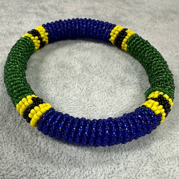 African Tanzania Flag Maasai Seed Bead Bangle Bracelets - Picture 2 of 3